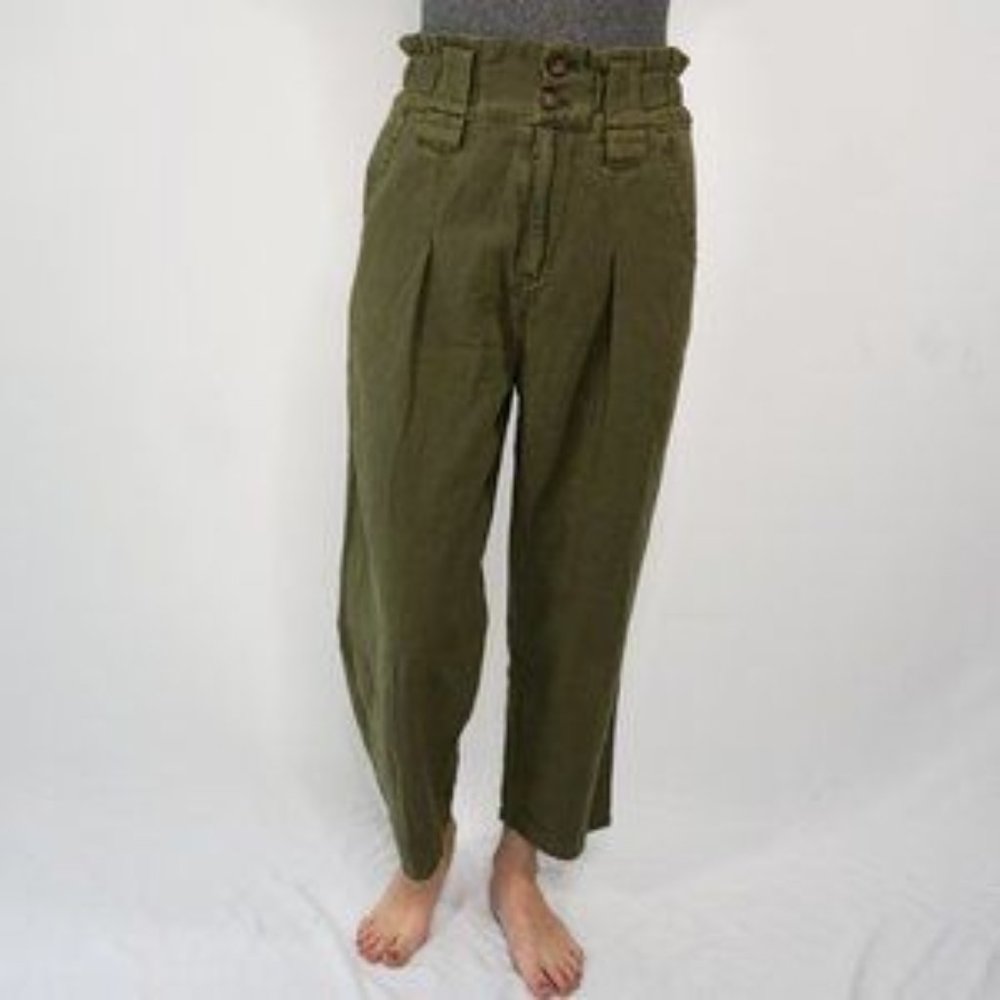 Free People High-Rise Olive Green Wide-Leg Pants